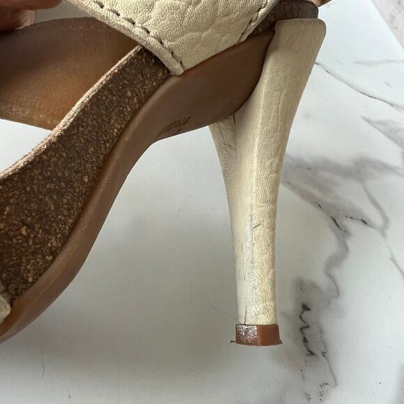 Pedro Garcia Cream Leather Cut Out Peep Toe Slingback Heels Size 38.5 - Picture 7 of 12